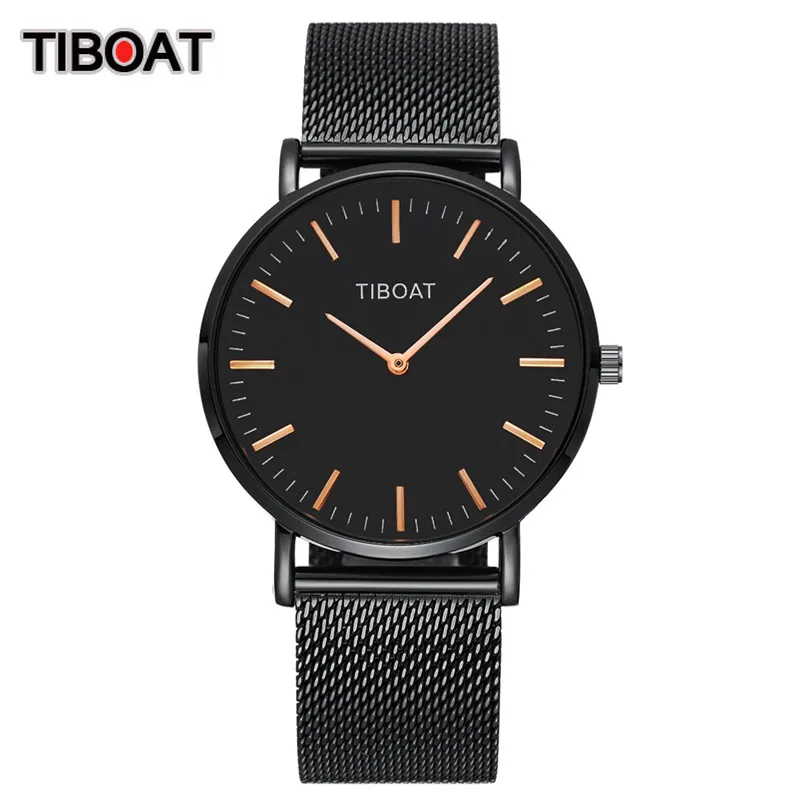 TIBOAT, высокое качество, женские часы, Роскошные, Япония, кварцевый механизм, нержавеющая сталь, розовое золото, водонепроницаемые наручные часы, relogio feminino - Цвет: Black 02