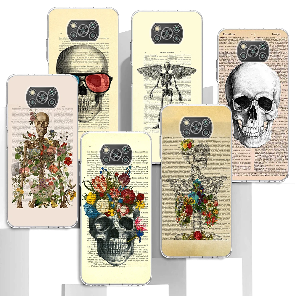 Skull With Roses Case for Xiaomi Poco X3 NFC F3 Pocophone F1 M3 F2 M2 Redmi Note 10 Pro 9s Mi 11 Lite Transparent Soft Cover