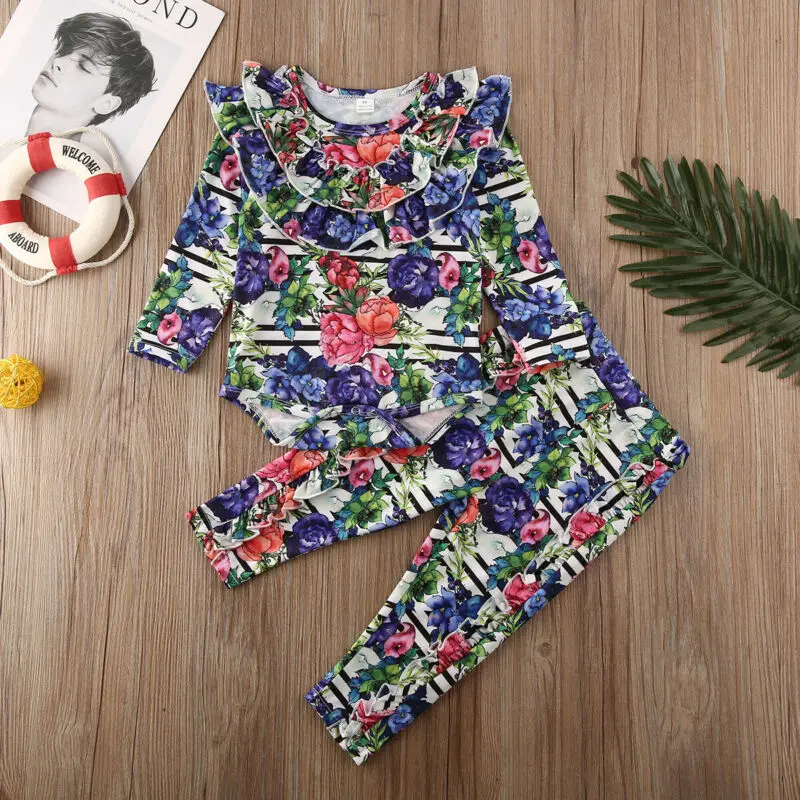 

Newborn Fashion Kids Baby Girl Clothes Floral Romper Top+Long Pants Leggings Outfits Set 2PCS 0-24M