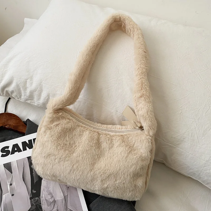 

Shoulder Bag For Women Female Baguette Underarm Bag Clutch Shoulder bag Simple Design Portable Plush Bag Autumn Winter 2021 New