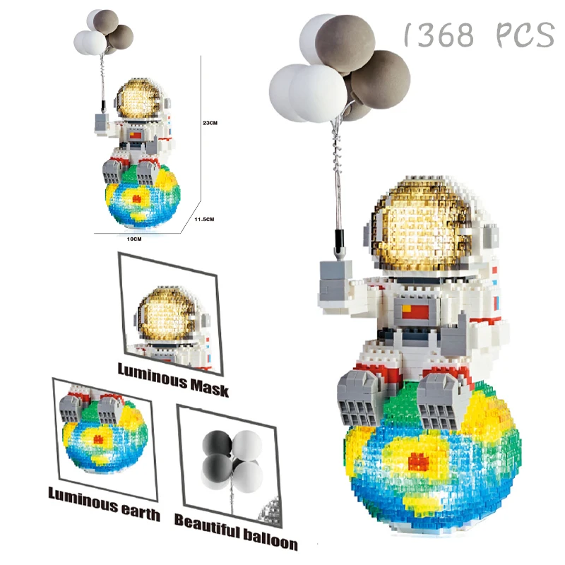 

New 1360PCS Earth Holding Balloon Astronaut Light Model Micro Building Blocks Educational Children's Toy Gift