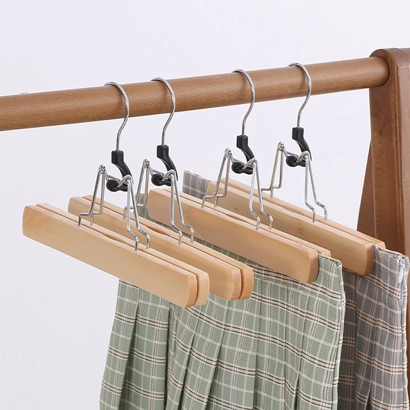 

1 Set of 10 Multifunction Wooden Pants Hanger Rack Anti Slip Felt Hook Pant Skirt Hangers Trouser Clamp Hanger