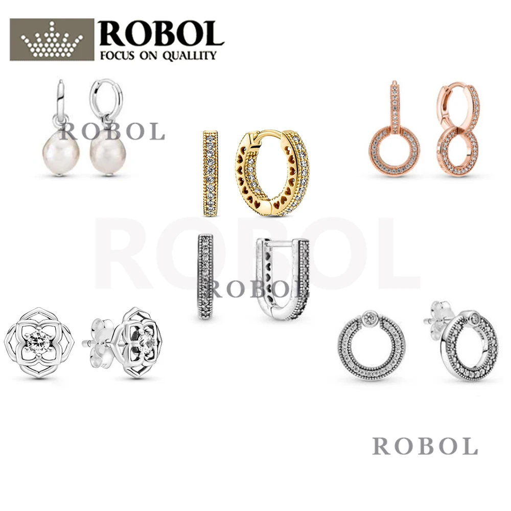 

9 Original 925 Sterling Silver Light Multicolor Solitaire Huggie Hoop Heart Earrings with Original Logo Women's Jewelry Gifts