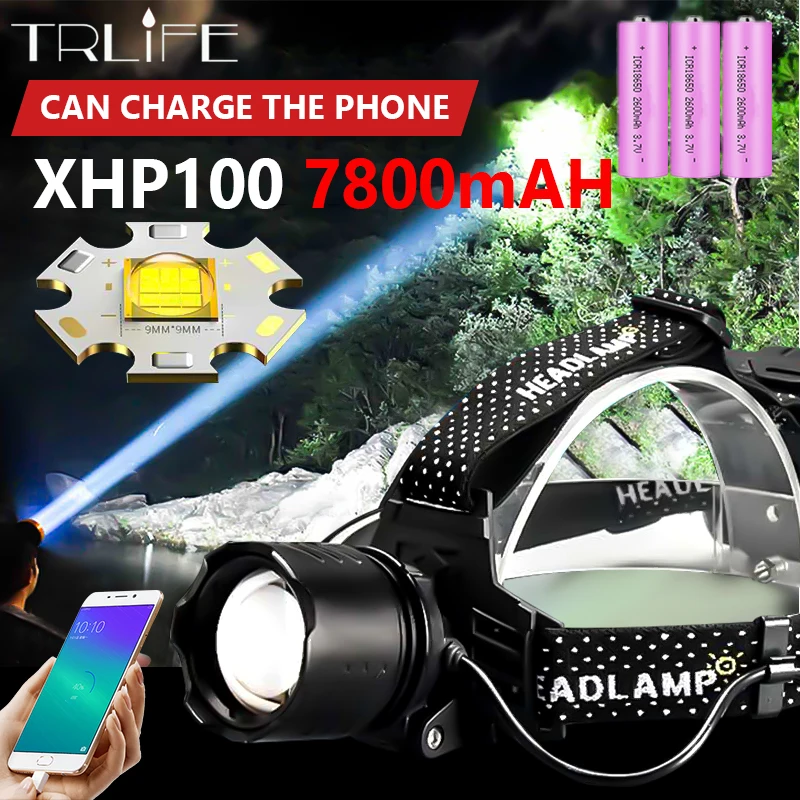 Фонарь 7800mAH as XHP100 9 ядерный светодиодный налобный фонарь для рыбной ловли