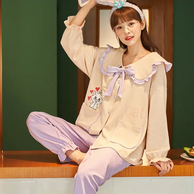 

Sleepwear Fashion Style Casual Style Woman Clothes Pajamas for Woman Sleepwear Ladies Spring Autumn New Long Sleeve Long Pants