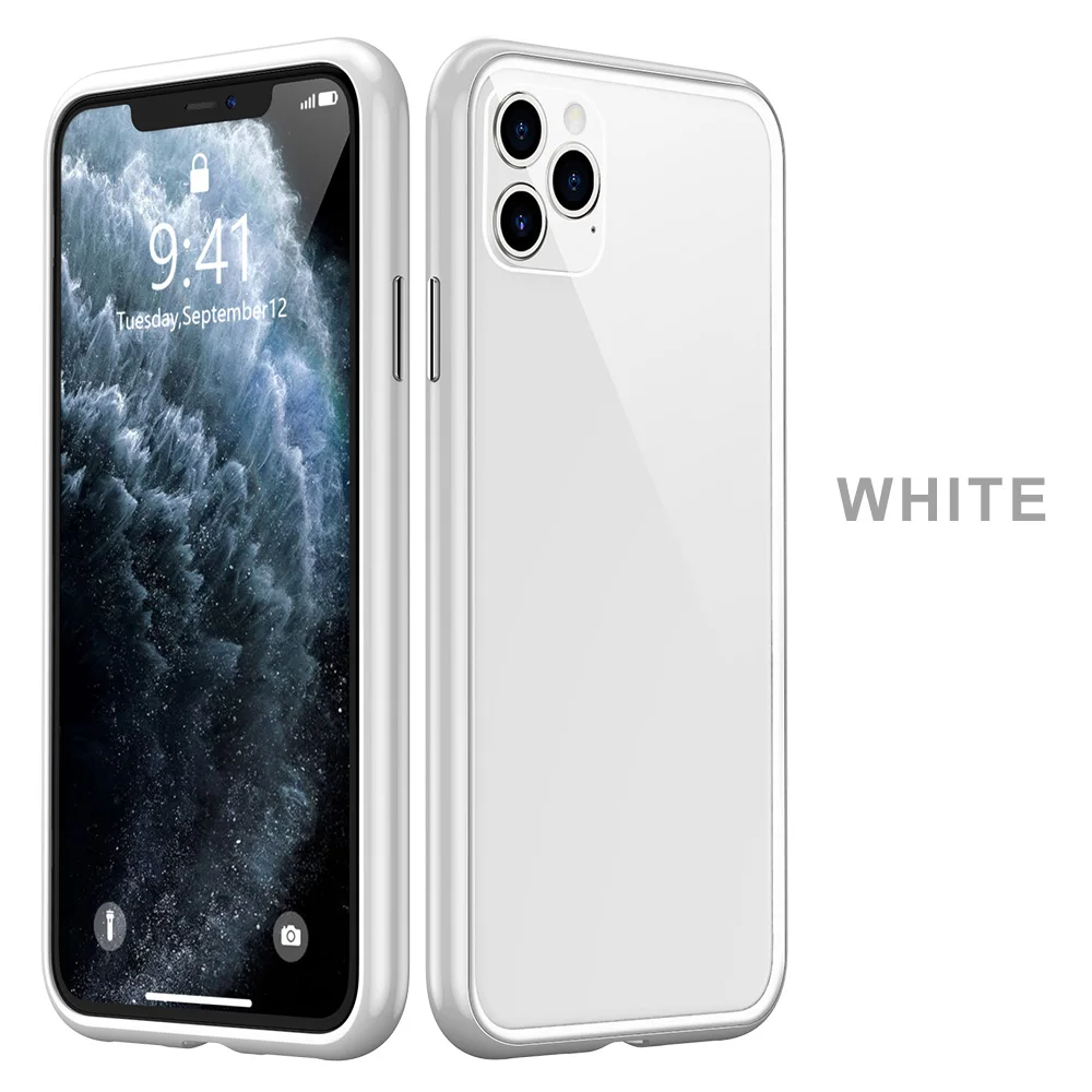 Мягкий Металлический магнитный чехол для телефона для iPhone 11 Pro XS Max XR X, мягкий ПК Жесткий чехол s для iPhone 8 7 Plus, крепкий цветной чехол Простой и стильный, легкий, роскошный чехол для мобильного телефона - Цвет: Белый