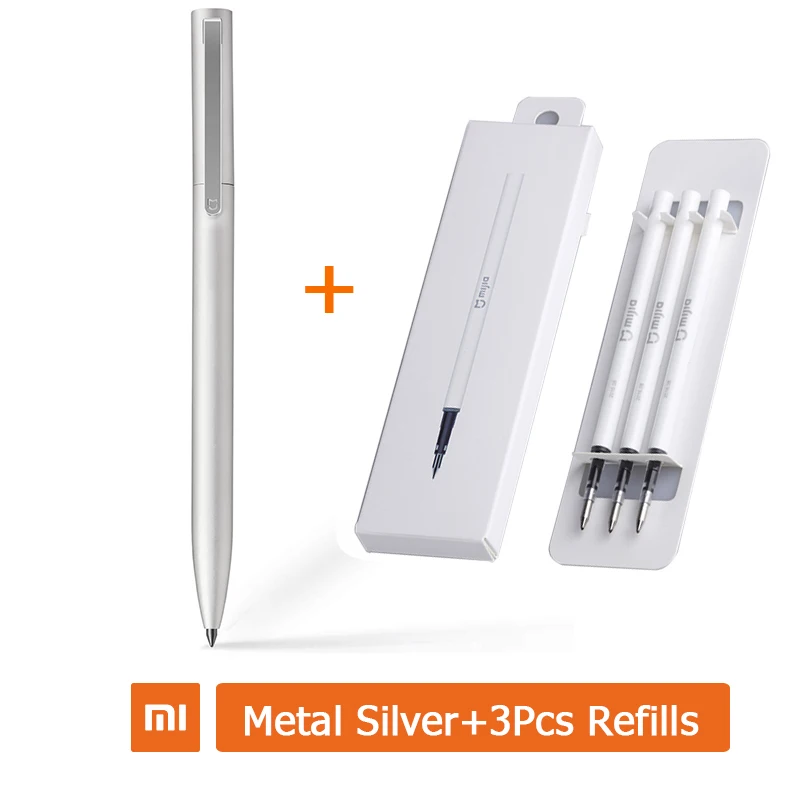 Silver3pcs Xiao mi jia металлическая ручка 0,5 мм черная mi ручка PREMEC гладкая швейцарская сменная японская чернильная долговечная шариковая ручка - Цвет: Silver3pcs