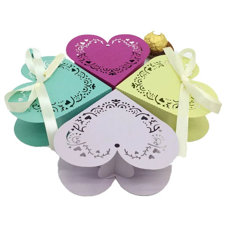 Коробочки в форме сердца для драже 10/50 шт. конфеты подарки коробки с лентой