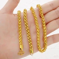 vintage 50cm long 18k gold plated necklace for men womens gold chain hemp rope link male chain golden necklaces wholesale