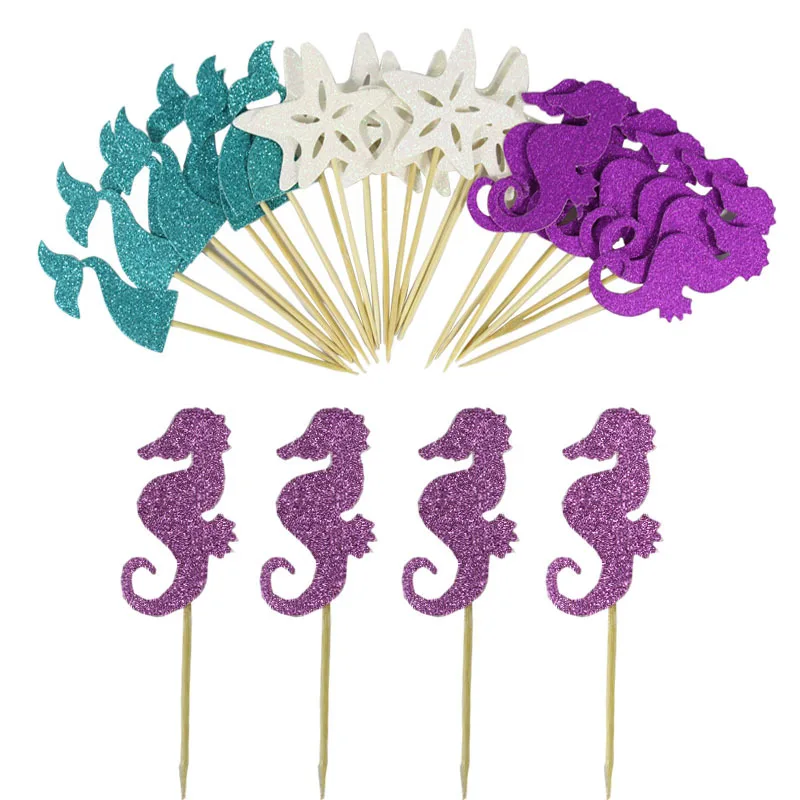 

24pcs Mermaid Cake Topper Mermaid Party Seaweed Little Mermaid Birthday 1st Party Decor Under the Sea Girl Baby Shower