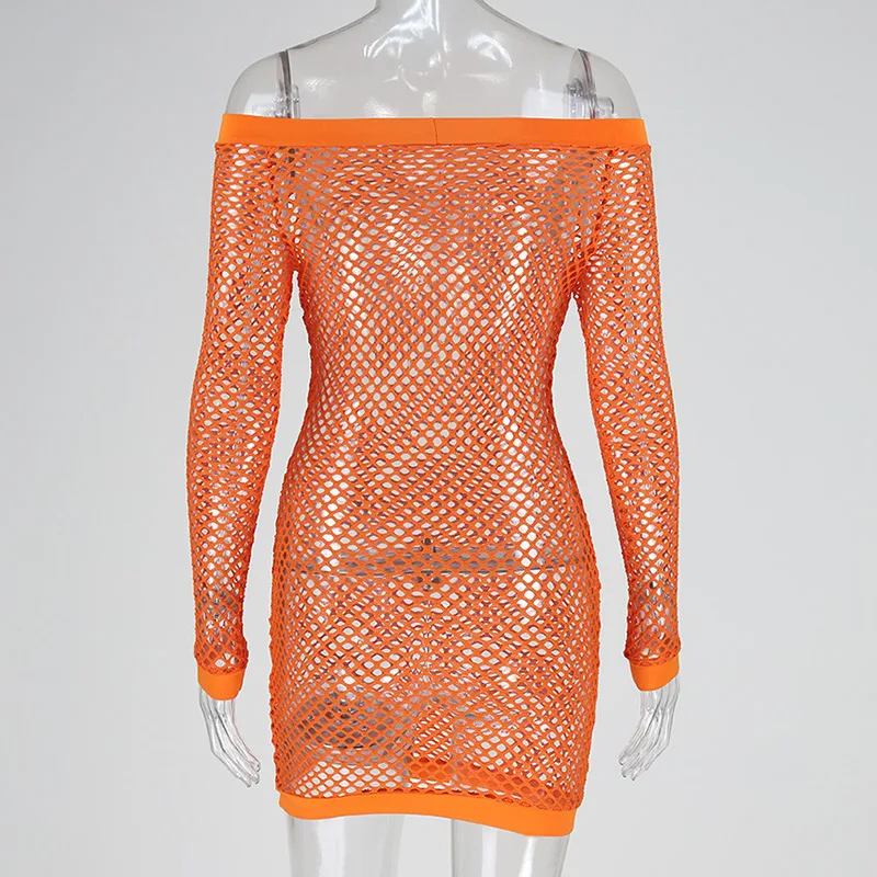 

Women Long Sleeve Hollow Solid Color Off Shoulder Bodycon Dress for Summer Party SN-Hot