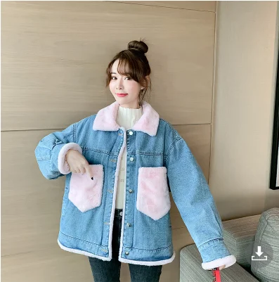 

WTIANYUW 2021 New Winter Women Thicken Fleece Warm Dnim Coat Korean Fashion Loose Student Coat