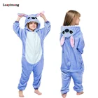 Детская Фланелевая пижама кигуруми с единорогом для мальчиков и девочек, детская пижама Стич лев, пижама с животными, зимний комбинезон