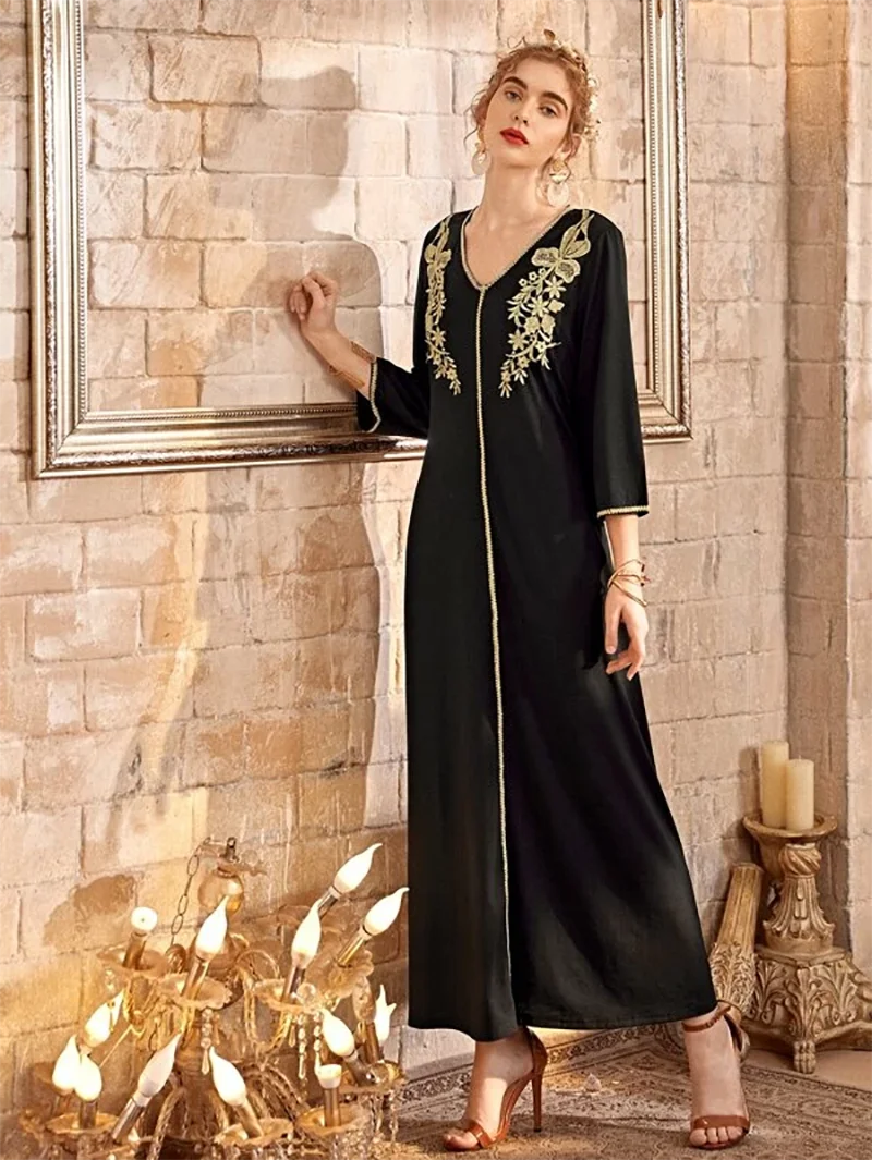 Мусульманское модное платье для женщин чёрные Длинные платья Рамадана женское с