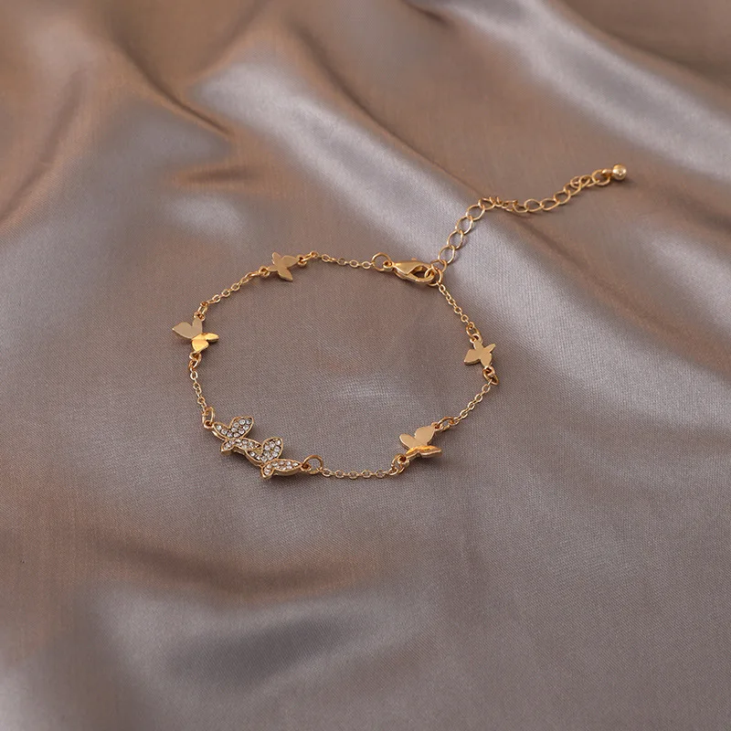 

Stylish Full Crystal Butterfly Pure Gold Color Bling Bracelet Female Shiny Bracelets for Women Wedding Wholesale Free Shipping