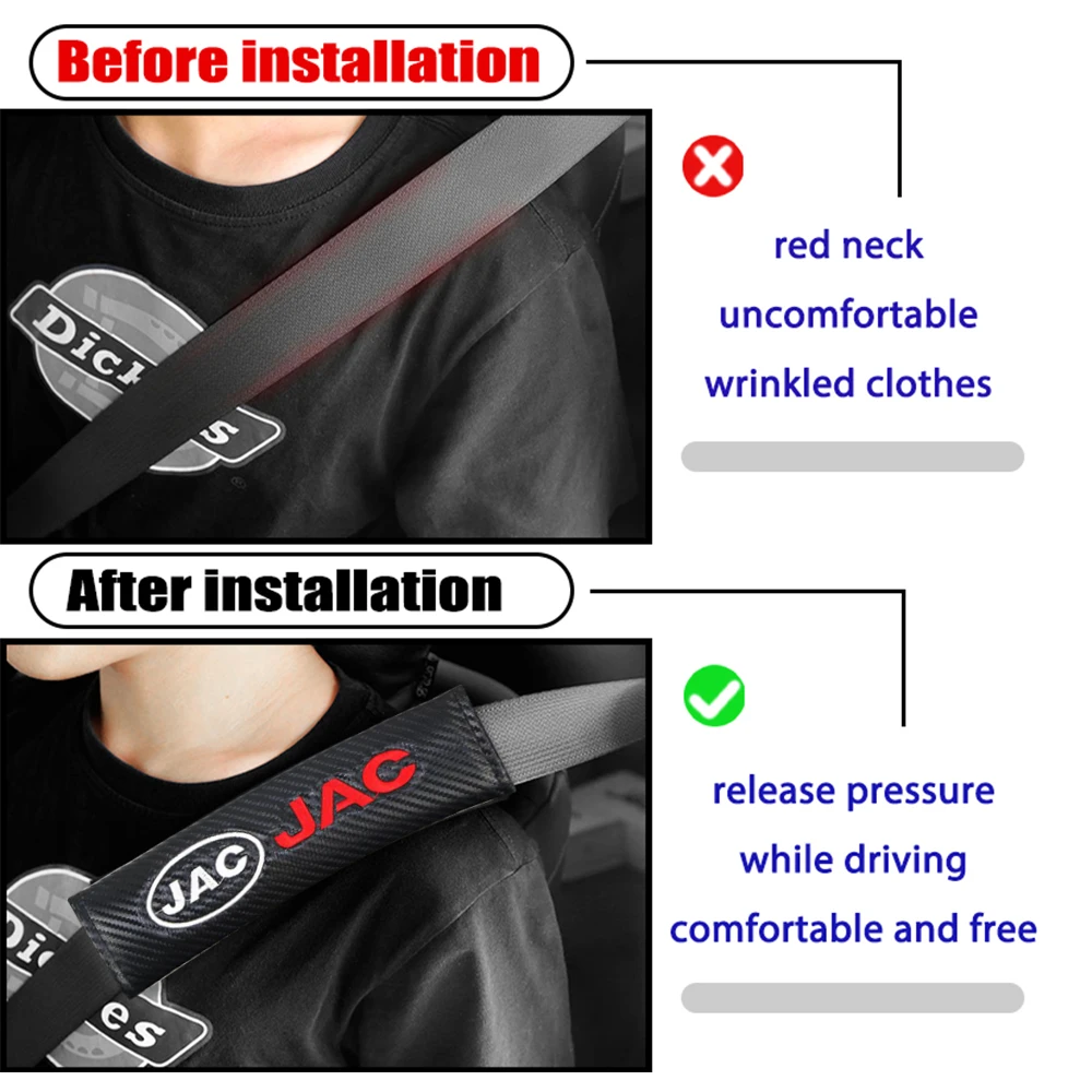 VEHICAR 2PCS Car Seat Belt Cover Safety Pad Carbon Fiber For JAC Logo Knitting Protector Shoulder Accessories | Автомобили и