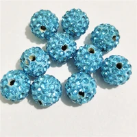 free shipping aquamarine 10 12 mm rhinestone spacer beads round shape suitable for needlework accessories jewelry making