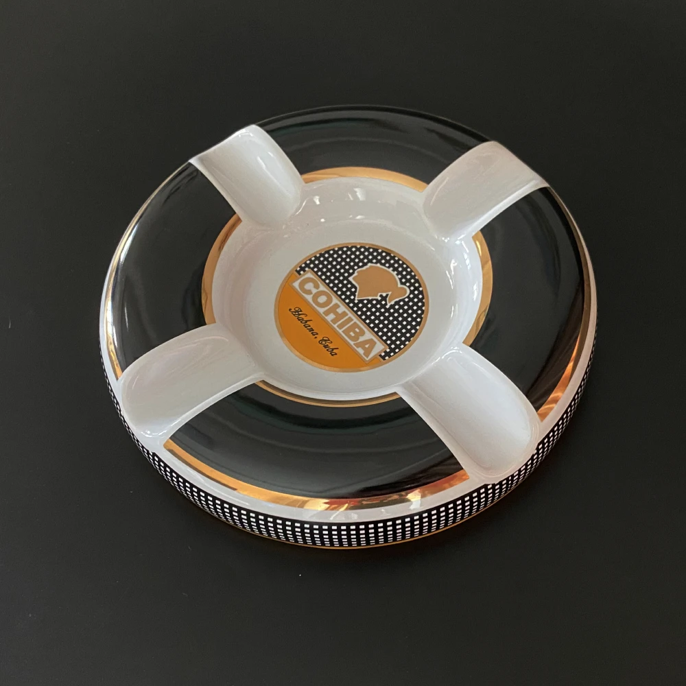 

Classic COHIBA Ceramic Cigar Ashtray High-definition Fashion 4 Holder Large Size 245*245*40mm Round Cigar Ashtray High Quality