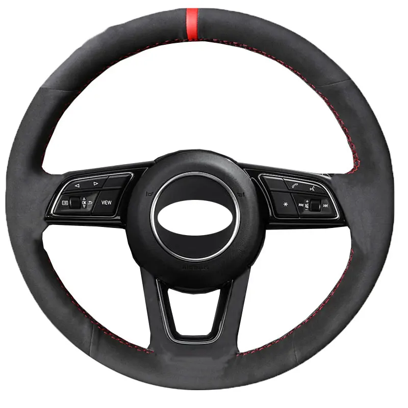 KUNBABY автомобильный стиль черный замшевый прошитый вручную чехол рулевого колеса