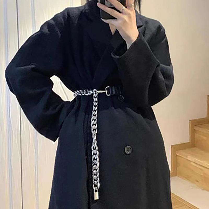 Fashion Personality Elastic Silver Chain Belt Ladies Dress Cummerbunds Stretch Corset Belts for Women Metal Silver Lock