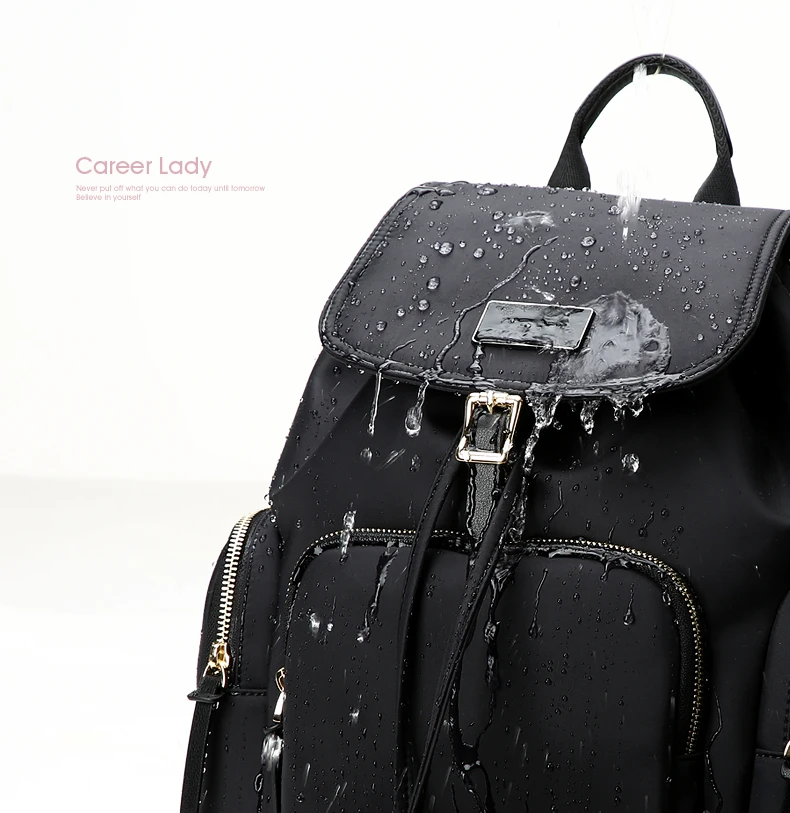 

BOPAI Waterproof Women Backpack with Flap Cover Ladies Draw String Backpack Black Hasp Teenagers Daily Use Shoulder BackPacks