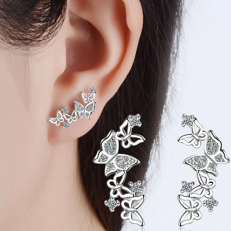 

Fashion Women Silver Plated Dreames Butterfly Stud Earring Bohemia Exquisite AAA Zircon Earring Elegant Women Party Jewelry