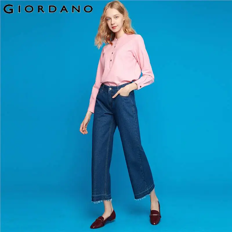 Женские Фланелевые блузки Giordano с длинным рукавом и круглым вырезом мягкие