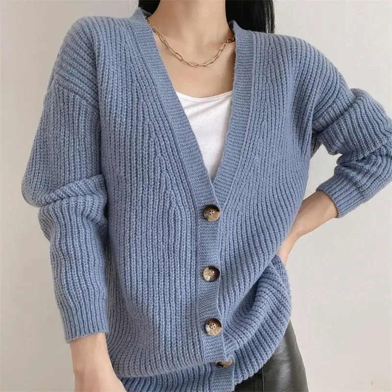 

ZXQJ Women 2021 Fashion Loose Oversize Knitted Cardigan Sweater Vintage Long Sleeve Button-up Female Outerwear Chic Tops