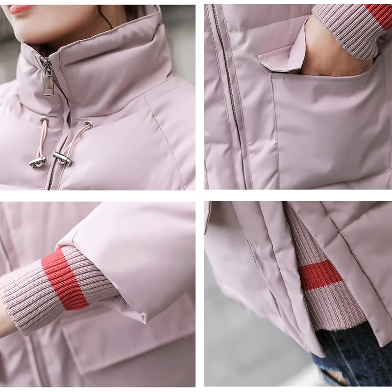 Autumn and winter women's jacket stand collar striped bread suit down cotton short 2019 female new Korean long sleeve | Женская