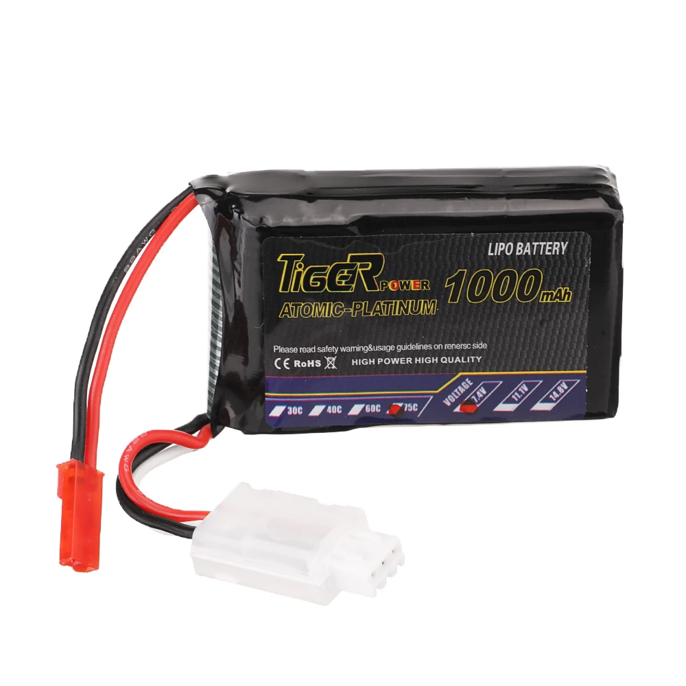 2 шт. Tiger Power 7 4 В 1000 мАч 75C 2S Lipo Battery JST Plug для радиоуправляемых дронов FPV Racing Airplane Fix wing