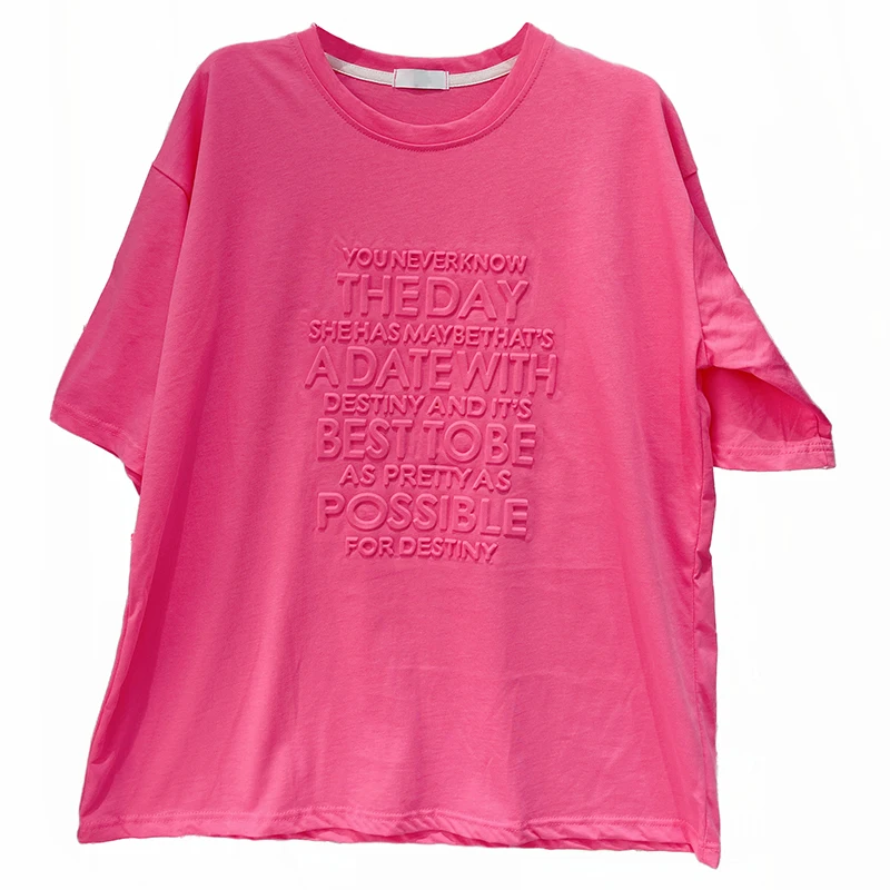 

New Three-Dimensional Concave-Convex Letter Short-Sleeved T-shirt Women's Thin Mid-Length Bottoming Top Woman Tshirts Harajuku