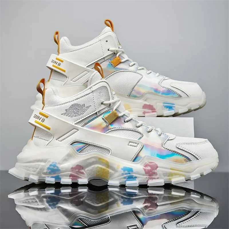

Men Outdoor High-top Sneakers White Breathable Mesh Running Shoes Fashion Comfortable Casual Gym Sport Shoes Chunky Dad Shoes