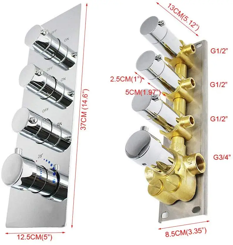 Латунный скрытый 3 выходный Термостатический смеситель для душа с круглыми