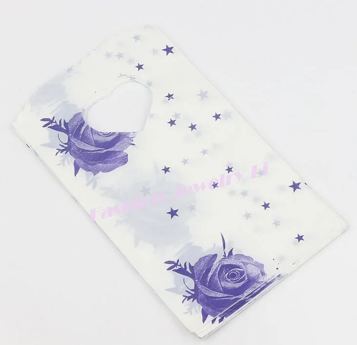 

100pcs 4Colors Pink Blue Black Purple Stars Rose Plastic Bag Gift Bags Jewelry Pouches 15X9cm GB002