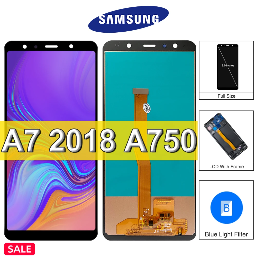 Pantalla LCD TFT A750 para Samsung Galaxy A7 2018, SM-A750F LCD, A750F, A750, con Marco, digitalizador de pantalla t&aacute;ctil, piezas de repuesto-0