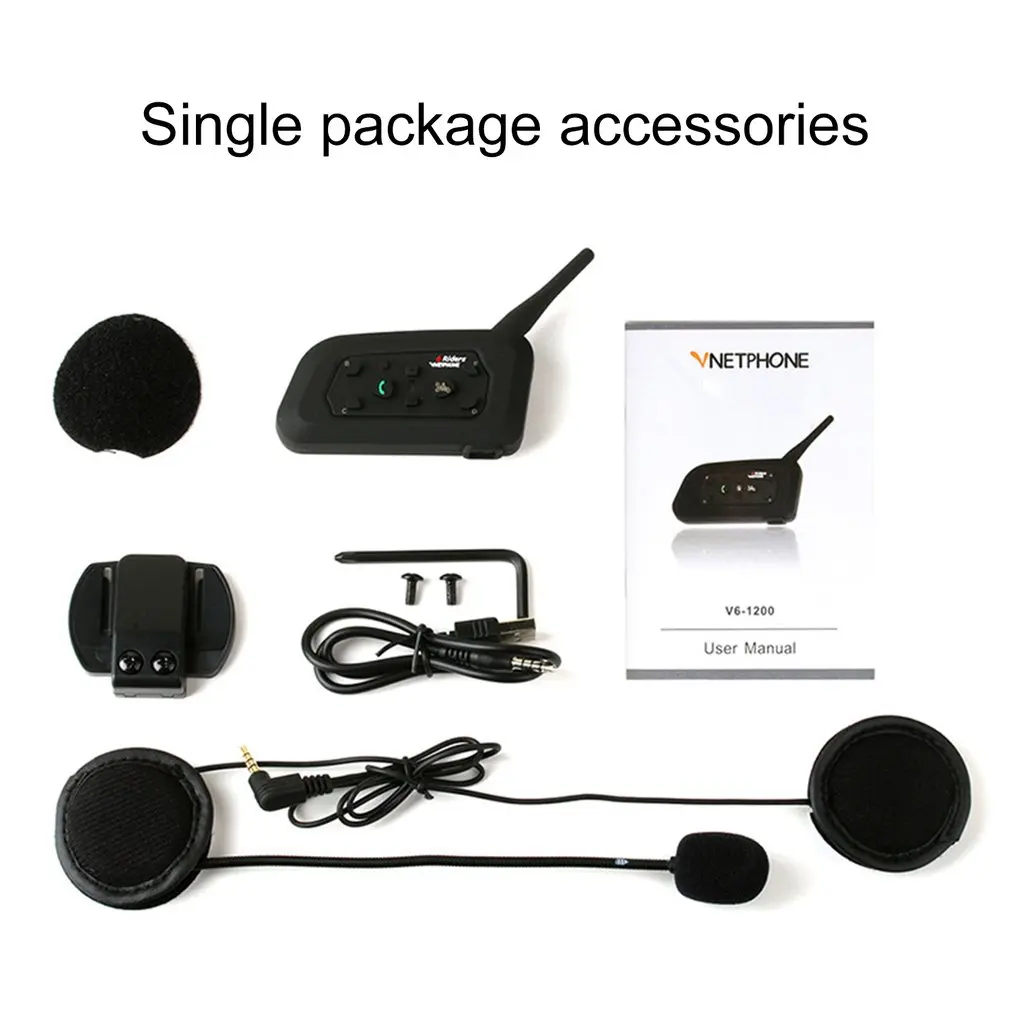 

V6-1200 Motorcycle Intercom Wireless Helmet Headset Meter Full Duplex Headphone Riders Talk Communicator For Skiing Motorbike