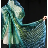 2yard 145cm wide cyan blue illusion organza eugene yarn fabric laser giorgine gradient pleated dress designer tulle fabric