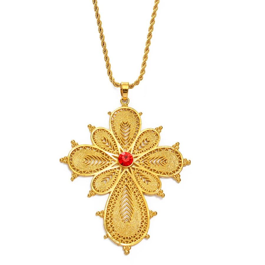 

Anniyo Ethiopian Big Cross Pendant Necklaces for Women Gold Color Eritrea Jewelry Africa Ethnic Bigger Crosses #003016