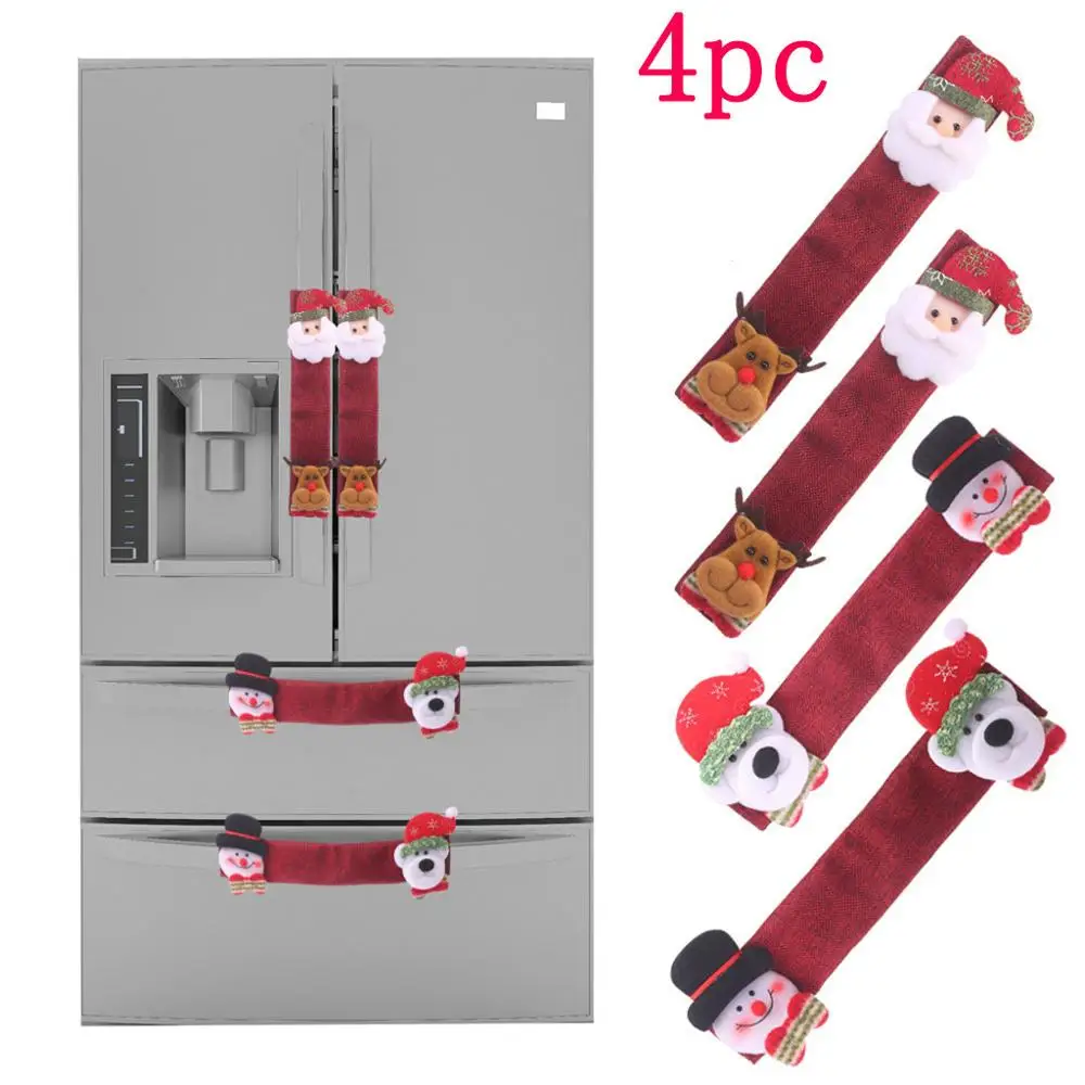 4PCS Christmas Refrigerator Door Handle Covers Microwave Oven Heat resistant Burlap Kitchen Gloves Handle Protector Decor B10