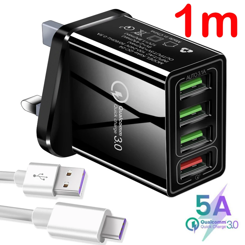 black 48 Вт быстрое зарядное устройство 3,0 USB зарядное устройство для huawei mate 30 P30 быстрое настенное зарядное устройство EU переходник для samsung Note 10 5A кабель type C - Цвет: black