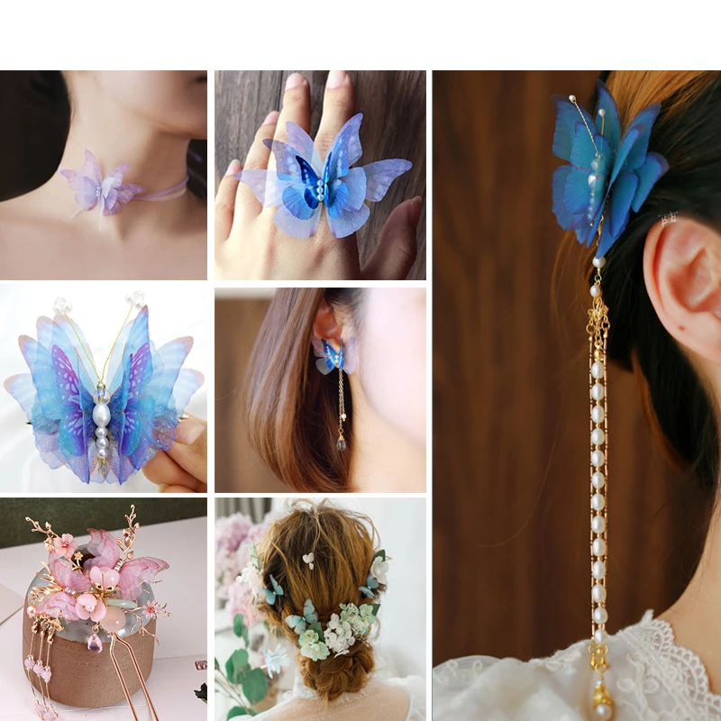 30 шт. Мини шифон Тюль крылья бабочки ремесло аксессуары DIY серьги ожерелье брошь