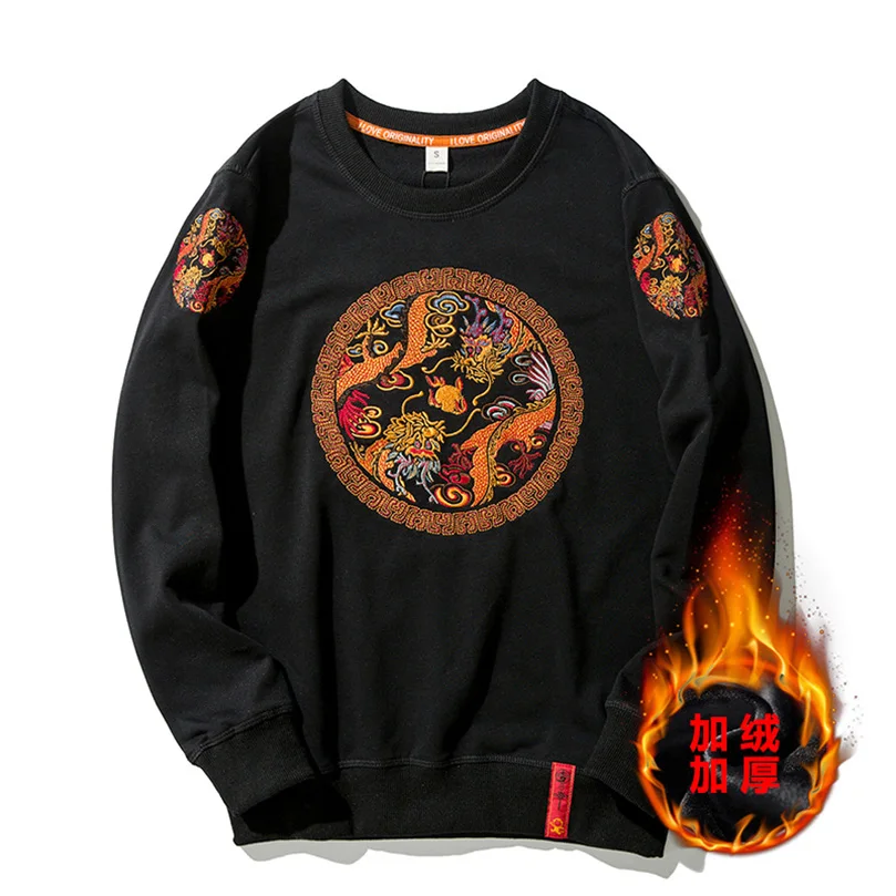 Толстовка мужская флисовая с круглым вырезом и вышивкой | Мужская одежда