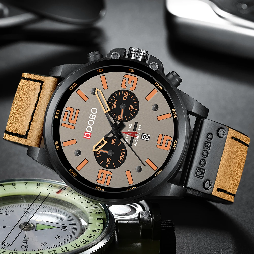 Часы наручные мужские кварцевые с кожаным ремешком брендовые Роскошные модные