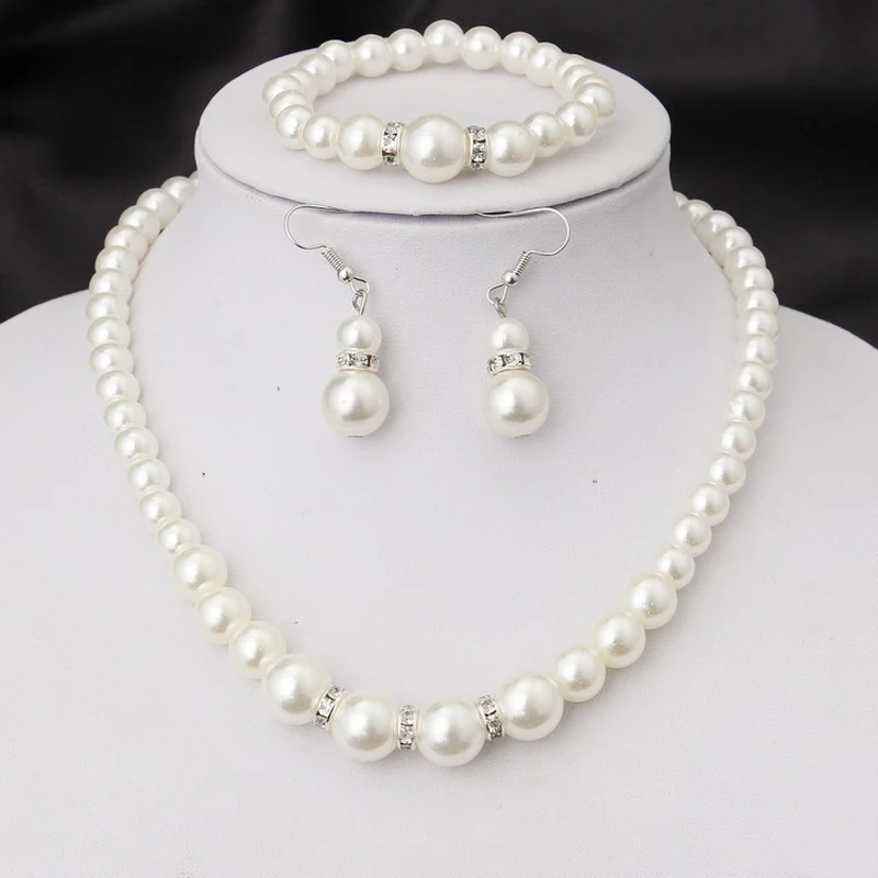 

1 Set Ladies Charming Jewelry Pearl Pendant Necklace Earrings Bracelet Elegant Bridal Women Accessories