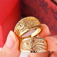 luxury gold plated dragon phoenix wedding ring classic couple ring engagement party men women ring domineering jewelry gifts