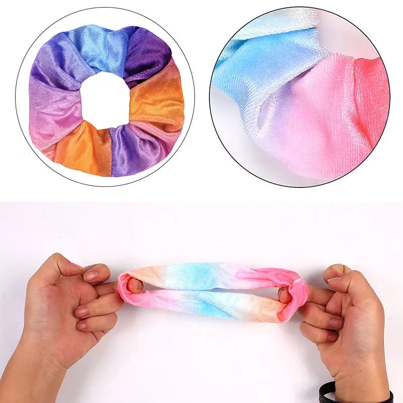 Один бархатный скранчи женский девочки эластичные резинки для волос Радужные мягкие хвосты крепления головные повязки Кольцо веревки Аксессуары.