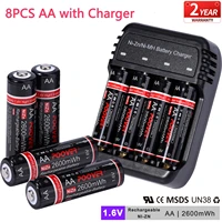 1 6v 2600mwh nizn aa rechargeable battery with charger for led flashlight toy remote control