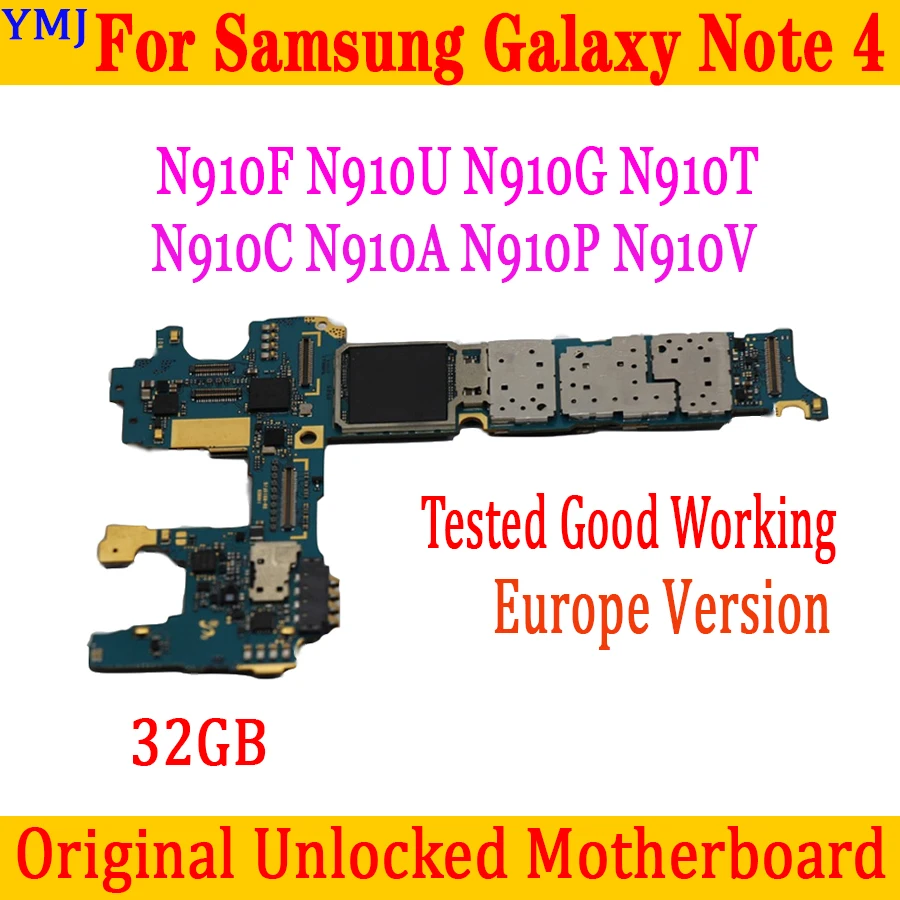 Оригинальная разблокированная материнская плата для Samsung Galaxy Note 4 N910F N910A N910U N910G 32 ГБ с IMEI Android OS 100% протестированная пластина