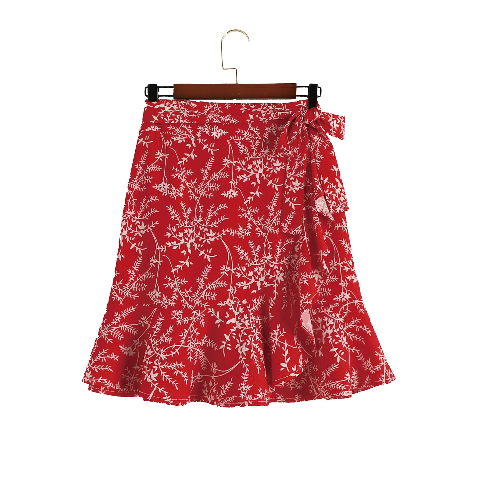 

Skirts For Women Casual Empire Print Ruffles Mini Skirt Ladies A-Line Pleated Lace Up Bandage Short SKirt 2021