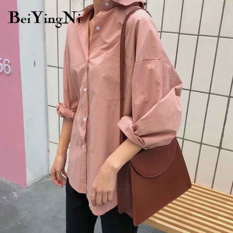 Beiyingni 2022 Spring Autumn Women Shirts White Plain Loose Oversized Blouses Female Tops Loose BF Korean Style Blusas Pockets